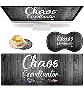 VSOJSOJKE Large Game Mouse Pad + Wrist Support Pad + Coffee Coaster, Quote Chaos Coordinator Fold...