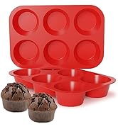 CAKETIME Silicone Jumbo Muffin Pan, 3.5 Inch Silicone Texas Muffin Pan 6 Cup Large Cupcake Pan No...