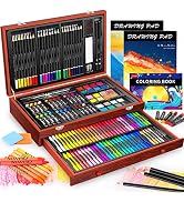 Caliart Art Supplies, 153-Pack Deluxe Art Set in Wooden Case, Crafts Drawing Painting Kits with 2...