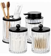 Amolliar Bathroom Accessories Set, Clear Glass Lotion Soap Dispenser, Toothbrush Holder, 2 Qtip H...