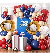 Baseball Birthday Party Decorations, Navy Blue Red Nude Balloon Arch with Baseball Glove Foil Bal...