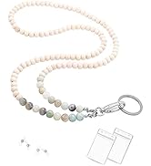 C&L Accessories Lanyards for ID Badges, Beaded Wooden Natural Stone Lanyard for Keys Eyeglass Hol...