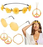 6PCS Hippie Costume Accessories Set, 60s70s Retro Hippie Glasses Peace Sign Earrings and Necklace...