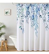 Colorful Star Blue Eucalyptus Waterproof Shower Curtain Set with Hooks, Minimalist Watercolor Flo...
