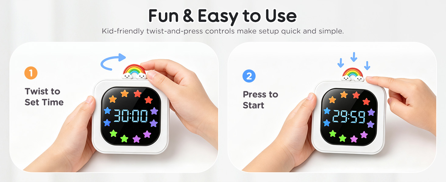 Digital Visual Timer for Kids Star Rainbow LED Display Green White Blue Rechargeable 99 Minute