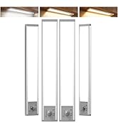 4Pack Aluminum Under Cabinet Lighting, 12inch Rechargeable Ultra-Thin Magnetic Motion Sensor Clos...
