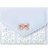 Sunwel Fashion Floral Prints Wallet with Pink Bow Small Bifold Wallet with Zipper Coin Pouch Card...