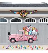 WADORN Pink Pickup Truck Decorations Backdrop, 4.3x7.1Ft Easter Eggs Flower Car Party Banner Back...