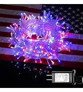 ILLUMINEW 4th of July Decorations 300 LED Red White and Blue String Lights Plug-in, 8 Modes 108ft...