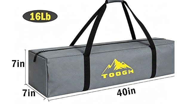The poles are pre-attached and telescopic. Unfold and lift – the tent locks into place
