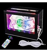 Light Up Tip Jar for Money - Acrylic Donation Ballot Box for Bartender with 2 Sign Holders, Re-mo...