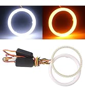 Qasim 1-Pair 80MM White+Amber Switchback 102SMD 4014 LED Halo Ring Angel Eyes Led Lights 12V