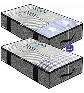 Onlyeasy Underbed Fabric Storage Bags Organizer with 4 Handles, 2 Zippers and Large Clear Window,...