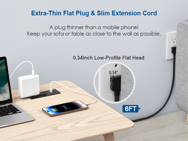 Ultra Thin Flat Plug Recessed Power Strip