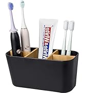 Toothbrush Holders for Bathrooms, Bamboo Tooth Brush Holder with 5 Slots Bathroom Vanity Organize...