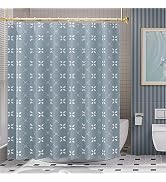 AmazerBath Shower Curtain Blue, Cloth Blue and White Floral Fabric Shower Curtain Sets with 12 Sh...