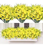 HIAGROW Artificial Flowers for Outdoors 12 Bundles Spring Yellow Fake Flowers with Fern UV Resist...