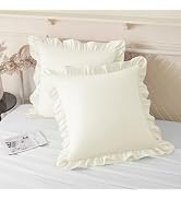KKJIAF Ruffle Pillow Cases 26x26 Inches, Beige Square Ruffled Pillow Covers Set of 2, Microfiber ...