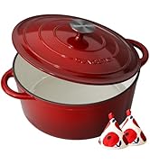 Enameled Cast Iron Dutch Oven - 6QT Pot with Lid & Cotton Potholders - Heavy-Duty Cookware for Br...