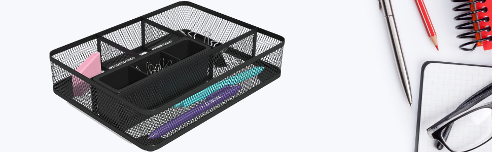 black mesh desk drawer tray organizer