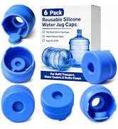 3 & 5 Gallon Water Jug Caps, 6 Pack, Fits 55mm Openings, Non-Spill Lids | 2-5 Gal Bottles, Reusab...