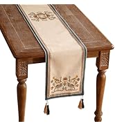 patdrea Designer Beige Farmhouse Geometric Patterned Linen Table Runner 71 Inch Long,Wrinkle Resi...