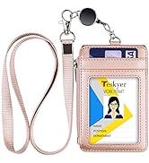 Teskyer ID Badge Holder with Retractable Lanyard, 4 Card Slots, Premium PU Leather ID Card Holder...