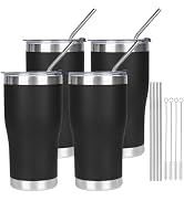 MEZMUT 4 Pack 20oz Insulated Coffee Tumbler with Lid and Straw Double Wall Vacuum Insulated Cup S...