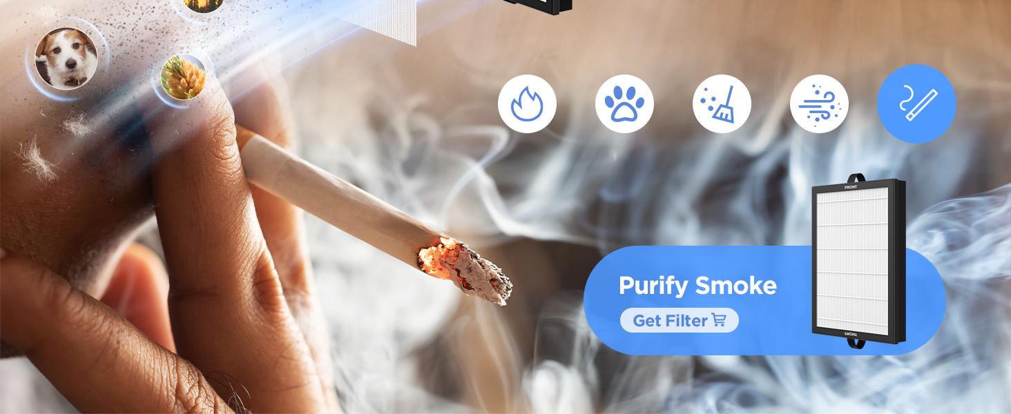 HEPA air filter purifies smoke, removing secondhand smoke and bad odors in living spaces