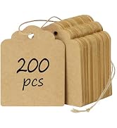 Uniclife 200 Pcs Price Tags with String Attached Writable Brown Kraft Paper Tags with Jute Twine ...