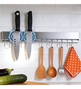 Magnetic Knife Holder for Wall, 16 Inch Stainless Steel Magnet Strip with 10 Hooks, No Drill Adhe...