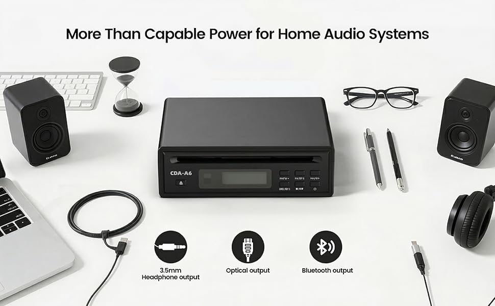 Car-grade desktop stereo system with touchscreen and wood finish.