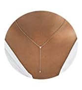 CAROVO Lariat Necklace for Women,Dainty Silver Necklace 14k Gold Plated Diamond Lariat Y-Shaped L...
