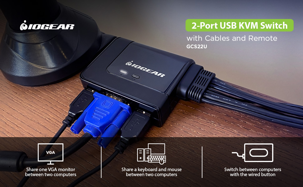 2 port USB KVM with Cables and Remote