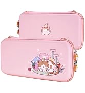 eXtremeRate PlayVital Pink Cute Carrying Case for Nintendo Switch Lite, Thumb Grip + Kitten & Chi...