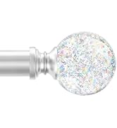 TVWOO Silver Rainbow Curtain Rod Adjustable Heavy Duty Crystal Ball,36-88" | Girly Acrylic Draper...