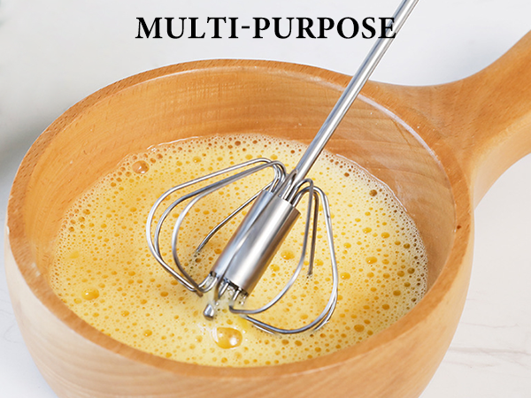 Sequential images showing yellow liquid being whisked or beaten in a copper or rose gold-colored bowl, demonstrating food preparation process.