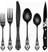 Black Silverware Set For 8, Ollex 48 PCS Retro Royal Silverware Flatware Set with Black Spoons Fo...