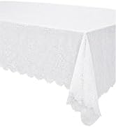 eZAKKA White Lace Tablecloth, 60 X 120 Inches | Vintage Embroidered Bridal Wedding Tablecloths Sh...