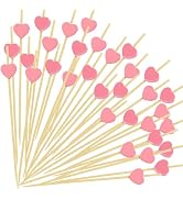 Pink Heart Cocktail Picks, Valentines Galentines Day Decorations Toothpicks for Appetizers, 4.7 I...