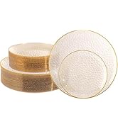 Lullaby 100PCS Clear Plastic Plates with Gold Rim, Includes 50pcs Dinner Plate 10” and 50pcs Dess...
