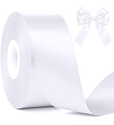 Fullive White Ribbon for Gift Wrapping, 30 Yards White Ribbon 1 1/2 Inch, Solid Polyester Satin W...