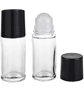 Sluswallow 2 Pcs Black Clear Empty Glass Essential Oil Roller Bottles Vials Containers Refillable...