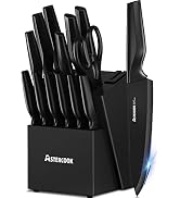 Astercook Knife Set, Kitchen Knife Set with Built-in Sharpener Block, Dishwasher Safe, 15 Pieces ...