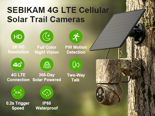 SEBIKAM 4G LTE Cellular Solar Trail Cameras