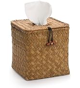 Tissue Box Cover Square, Seagrass Tissue Box Holder, Woven Facial Tissue Holder, Rattan Wicker Ti...