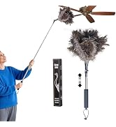 Extendable Ostrich Feather Duster, 47 inches Natural Fluffy Long Handle Feathers Dusters, Soft, D...