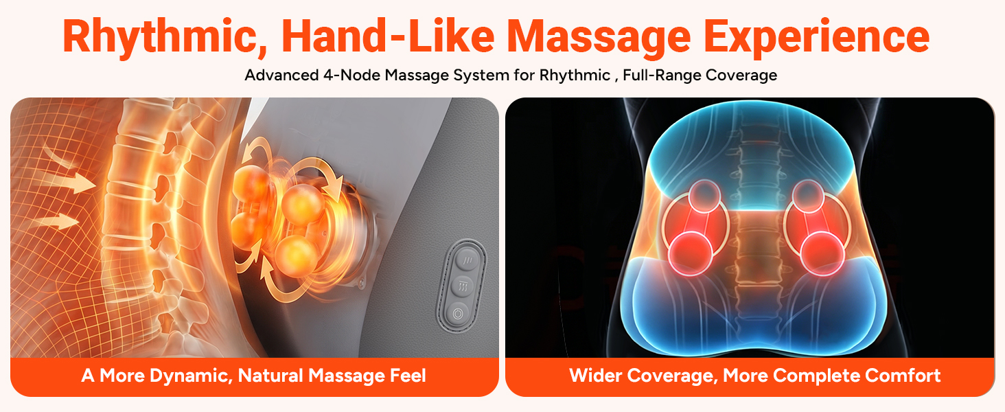 4-node massage system for natural, hand-like lower back comfort.