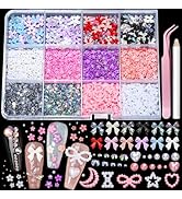 Teenitor 3000+ 3D Nail Charms and Gems, Flower Nail Art Charms Bow Charms for Nails, Nail Rhinest...
