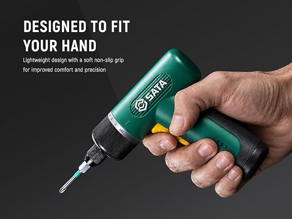 Ergonomic cordless screwdriver with comfortable non-slip grip
